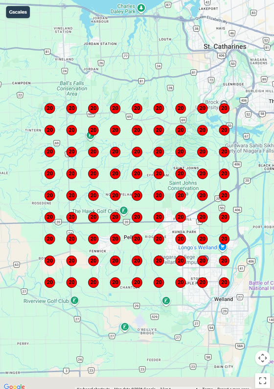 Day 1 grid, every circle red